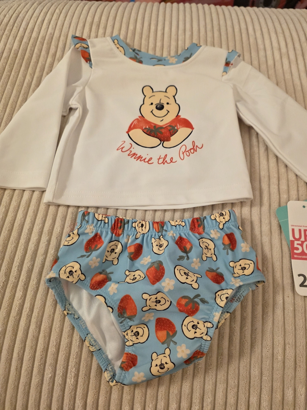 Disney Winnie the Pooh Blue & White Kids Swim Bikini Set with Red Accents